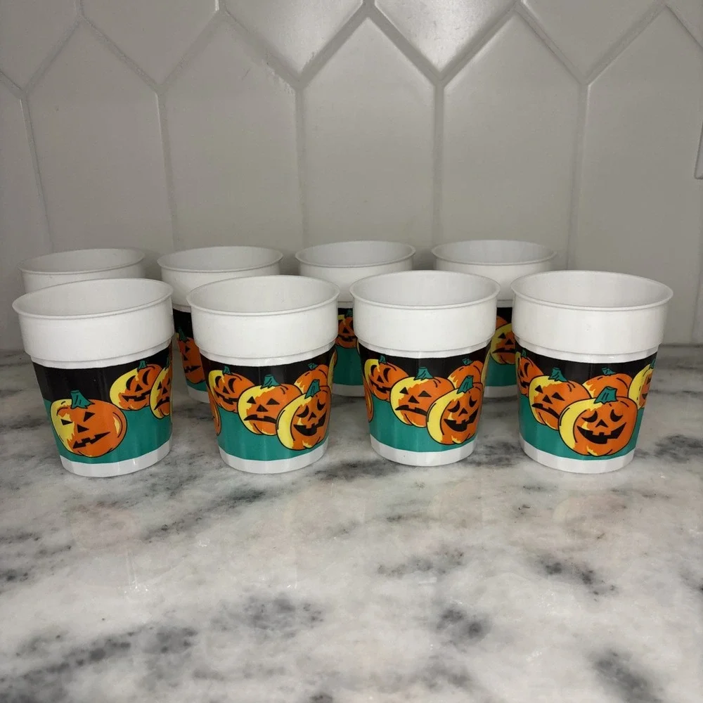 Halloween Tumbler Cups Lot Of 8 Vintage Jack O‎ Lantern Pumpkin